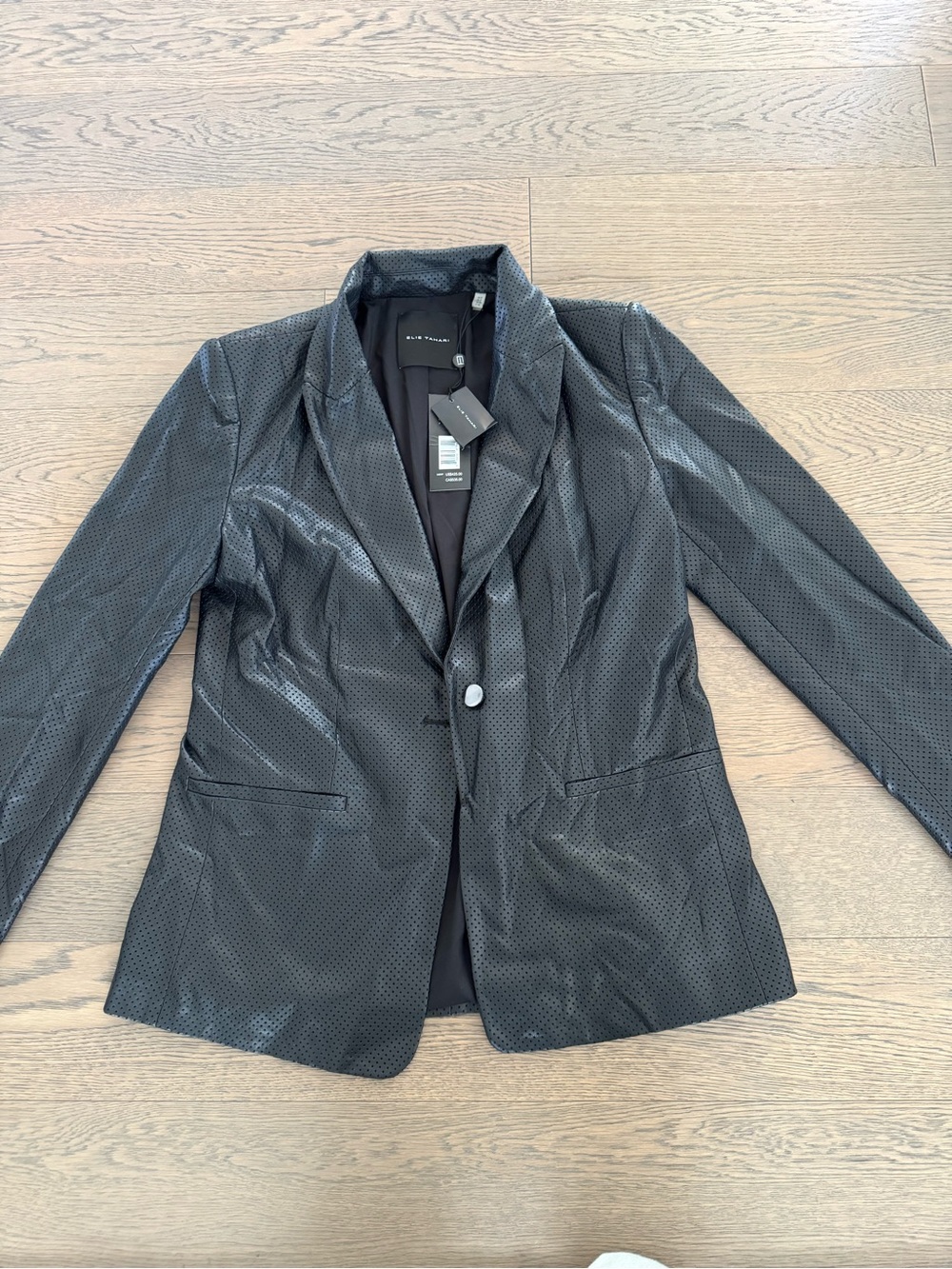 ELIE TAHARI DESIGNER black blazer LAMBSKIN LEATHER